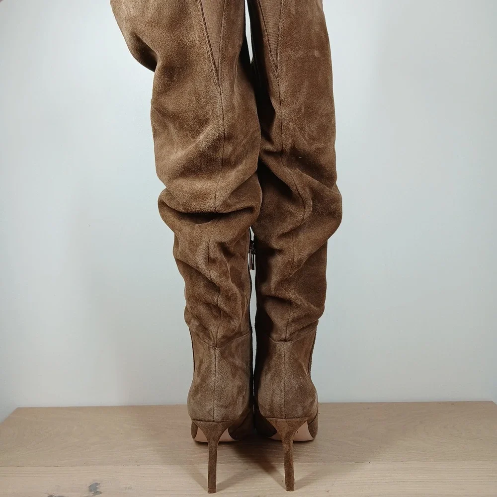 Jessica Simpson Brown Suede Slouchy Over The Knee Boots 10 Pointed Toe Stiletto